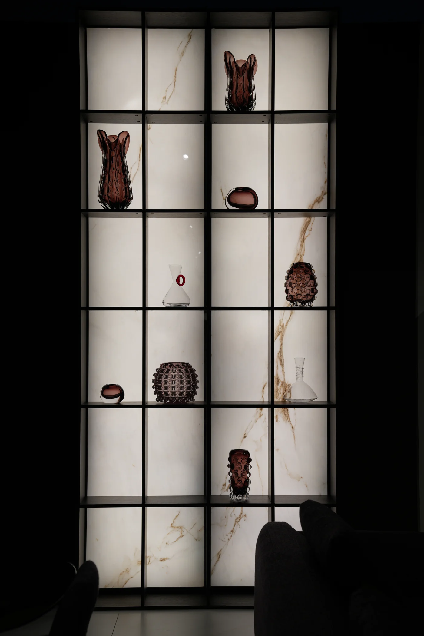 Illuminated stone panels and decorative pieces inside Perry Home Center